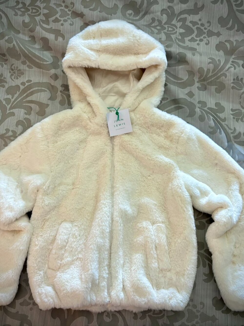 John Lewis Faux Fur girls bomber jacket, new w/tags, size 9